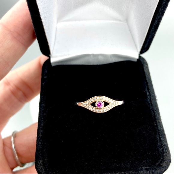 Incredible Ruby Diamond Evil Eye Ring 14 kt Gold Witchcraft Protection 7 - Picture 7 of 10